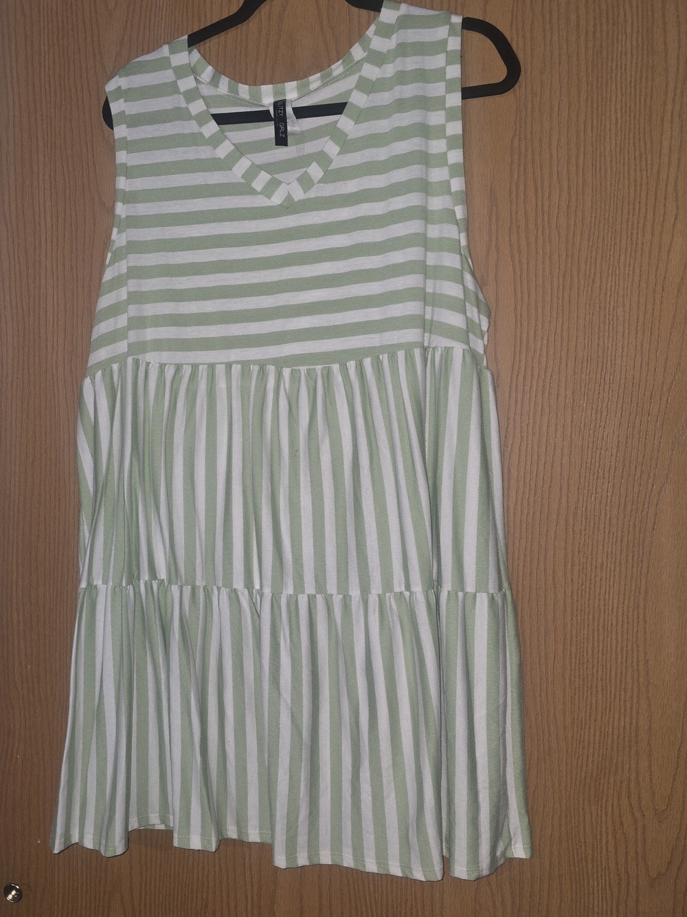 Sleeveless Striped Mini Dress in Sage Green and White